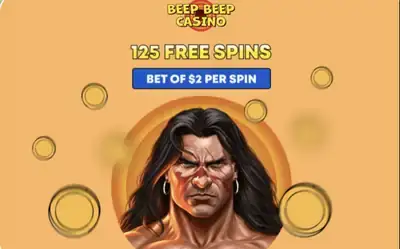 Beep Beep Casino post z Telegrama: 125 darmowych spinów po 2 USD w Conan